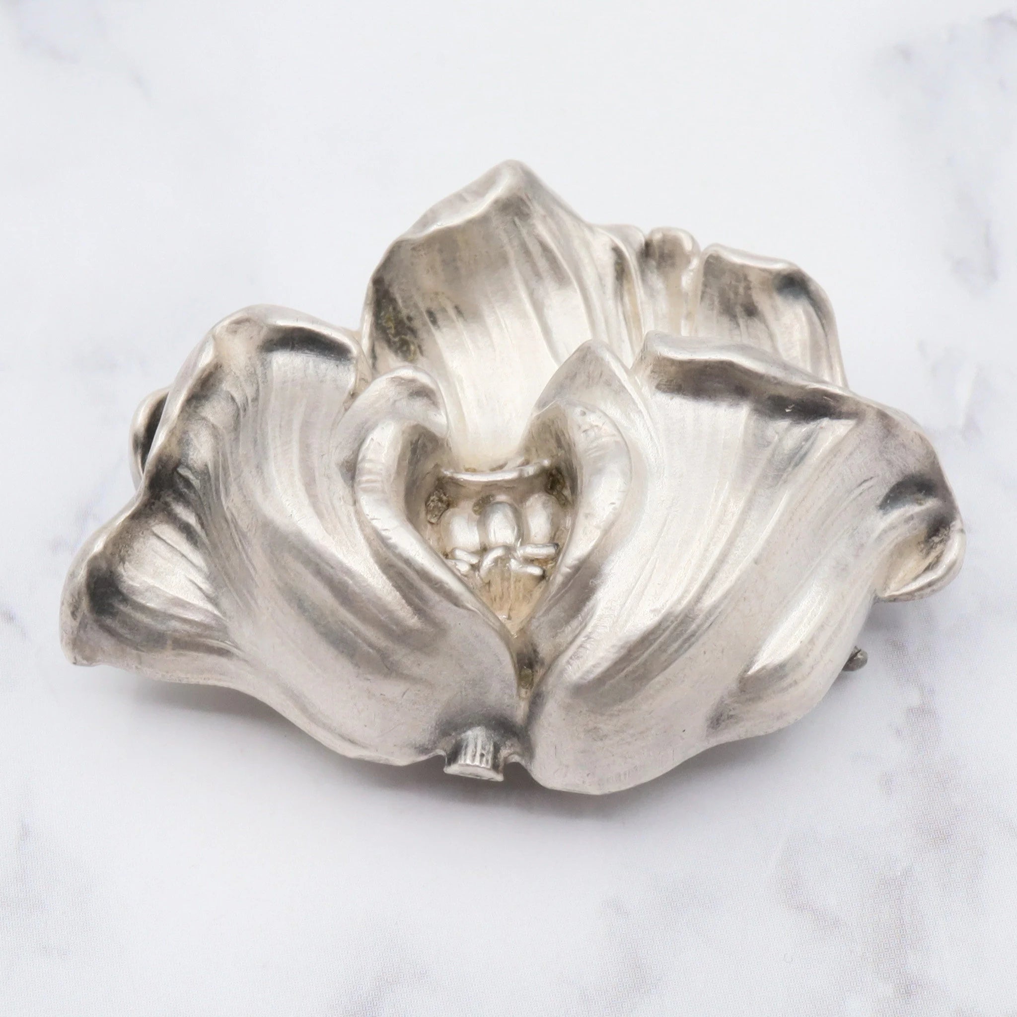 Antique art nouveau William B Kerr sterling silver poppy two-part buckle